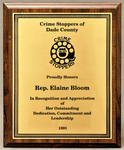 Award for Dedication, Commitment, and Leadership by Crime Stoppers of Dade County