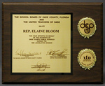 Award for Efforts on Behalf of Student of the Dade County Public Schools During the 1996 Legislative Session by The School Board of Dade County, Florida and the United Teachers of Dade