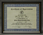 Certificate of Appreciation by The Miami Beach Executive Club