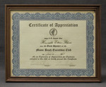 Certificate of Appreciation by The Miami Beach Executive Club