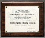 Certificate of Appreciation by Florida Department of Commerce