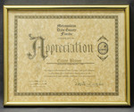 Certificate of Appreciation by Metropolitan Dade County of Florida