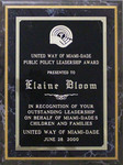 United way of Miami-Dade Public Policy Leadership Award, Presented to Elaine Bloom by United Way of Miami-Dade